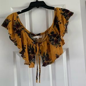 Boho Mustard colored crop top with floral print